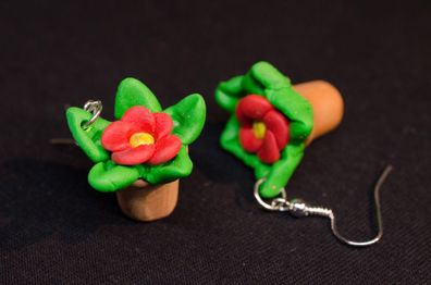 Blume Ohrringe Miniblings Hänger Topfpflanze Blume Weihnachtsstern Handgemacht