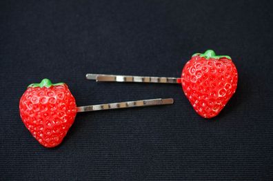 2er Set Erdbeeren Haarklammer Miniblings Haarspange Beere rot Frucht Obst Sommer