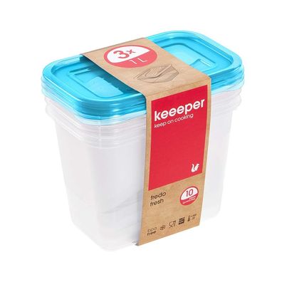 keeeper Frischhaltedose "fredo fresh" 1,0 Liter eckig blau transparent 3 Stück