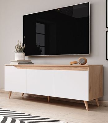 TV Lowboard Flat Fernseher Unterschrank Board Eiche weiß Stauraum 140 cm Craft