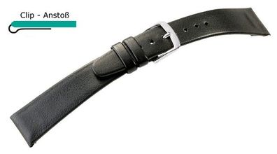 Natina Ersatzband Uhrenarmband Leder mit Clip schwarz XL Überlänge
