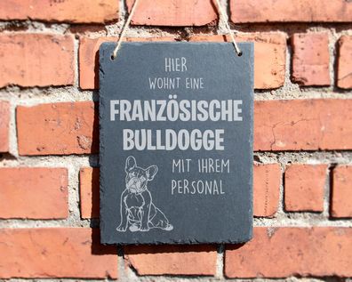 Schiefertafel "Hier wohnt eine Französiche Bulldogge" #0093