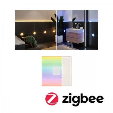 Paulmann 78414 LumiTiles LED Fliesen Square Einzelfliese 100x10mm Zigbee RGBW IP44 We