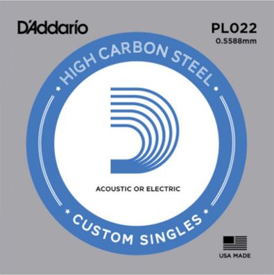 D'Addario PL022 - plain steel Einzelsaite .022 für E-Gitarre / Westerngitarre