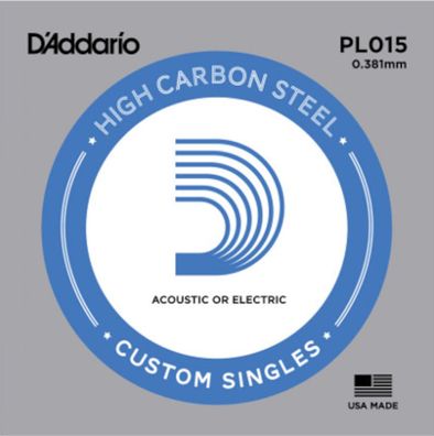 D'Addario PL015 - plain steel Einzelsaite .015 für E-Gitarre / Westerngitarre