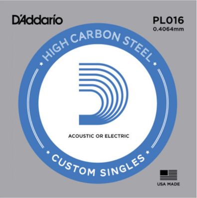D'Addario PL016 - plain steel Einzelsaite .016 für E-Gitarre / Westerngitarre