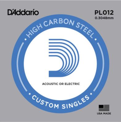 D'Addario PL012 - plain steel Einzelsaite .012 für E-Gitarre / Westerngitarre