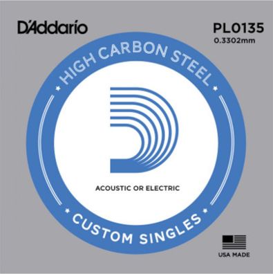 D'Addario PL0135 - plain steel Einzelsaite .0135 für E-Gitarre / Westerngitarre