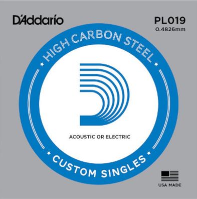 D'Addario PL019 - plain steel Einzelsaite .019 für E-Gitarre / Westerngitarre