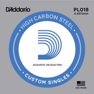 D'Addario PL018 - plain steel Einzelsaite .018 für E-Gitarre / Westerngitarre