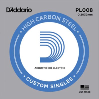 D'Addario PL008 - plain steel Einzelsaite .008 für E-Gitarre / Westerngitarre