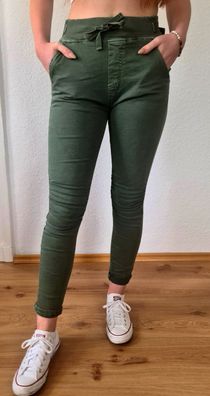 Melly & Co Hose Jogger Jeans Jogpant 8139-4 Denim Stretch dunmkles Khaki Gr. L und XL