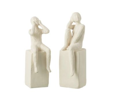 J-Line Skulptur Dekofigur "Charakter zu Fuß" Poly Creme H19cm 2er Set Figur
