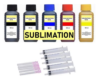 5 x 100 ml Dye Sublimationstinte black, cyan, magenta, yellow für Epson