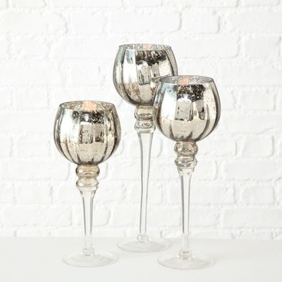 Windlicht "Manou", 3tlg. Set aus lackiertem Glas, champagner, silberfarben,