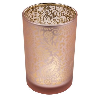 Teelichthalter aus Glas "Paisley", rosa-/ goldfarben, von Mars & More,