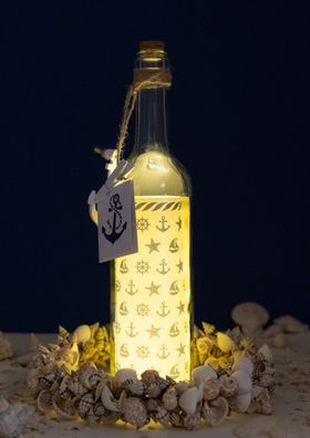 Glas 5-LED Flaschenpost Maritim, H30cm, von Gilde (verschiedene Designs)