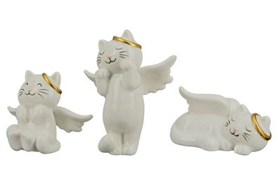 Katzen mit Heiligenschein, 3er Set, Porzellan, 3x7 oder 4,5x10cm (verschiedene
