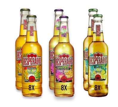 24 x Desperados 0,4l- 8x Exotic Rum 8x Tequila Original 8 x Mojito Beer Flasche