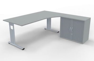 PC-Schreibtisch Mega C-Fuß rechte Seite mit Rollladenschrank Büromöbel Bürotisch