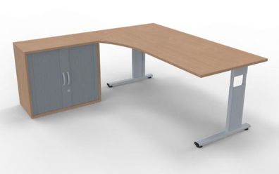 PC-Schreibtisch Mega C-Fuß linke Seite mit Rollladenschrank Büromöbel Bürotisch
