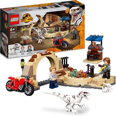 LEGO 76945 Jurassic World Atrociraptor: Motorradverfolgungsjagd, Set mit 3 Dinosau...