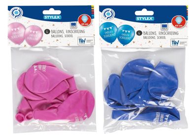 Stylex 14757 Luftballons Endlich Schulkind, 6er Beutel rosa oder blau