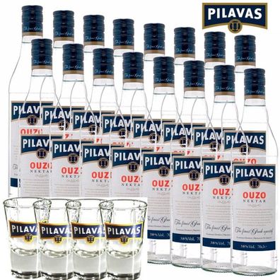 Ouzo Pilavas Nektar 16x 700ml/38% gratis 4 original Pilavas Stamper