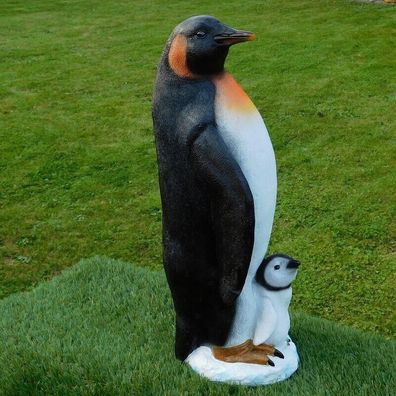 Gartenfigur Pinguin mit Kind ca. 53cm 3367 lebensecht Haus Garten