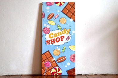 Bild handgemalt Cafe Reklame Candy Shop Werbung Vintage Groß 82 x 36cm Rockabilly