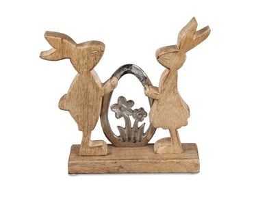 Geschenke und Dekoration zu Ostern- Hase mit Ei 24cm aus massivem Mango-Holz 1 von 3