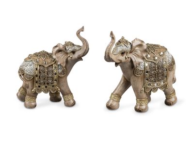 Deko Figur Elefant H. 15cm x B.14cm Luxor-Braun mit Acryl-Steinen und Spiegel-Element