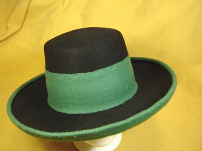 Trachtenhut historische Form Haarfilz schwarz mit breitem Band grün Erzherzog Gr 57
