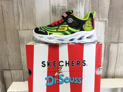 Skechers Dr. Seuss Jungs Klett-Halbschuh grün-gelb gestreift mit Blinklicht
