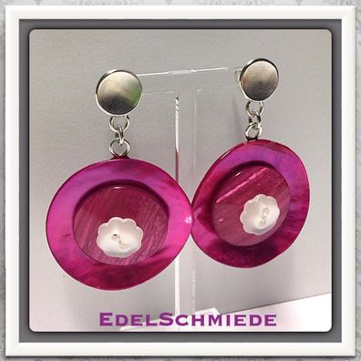Edelschmiede925 Ohrringe aus 925/ - Silber mit pink Perlmuttknopf