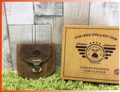 Minibörse mit Metallschloss, Vintagebörse kleine Lederbörse braun