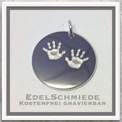 Edelschmiede925 Gravurplatte 925 Silber Baby Hände - gravierbar