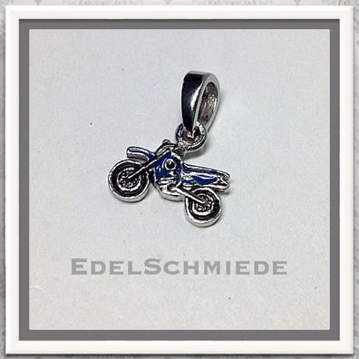 Edelschmiede925 kleines Motorrad als Anhänger 925 Silber blau
