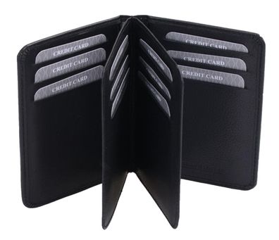 schwarzes hochwertiges Leder-Kartenetui mit 2 Klappen