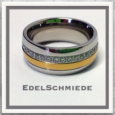 Ring Edelstahl bicolor (teilw. verg) mit Zirkonias #54