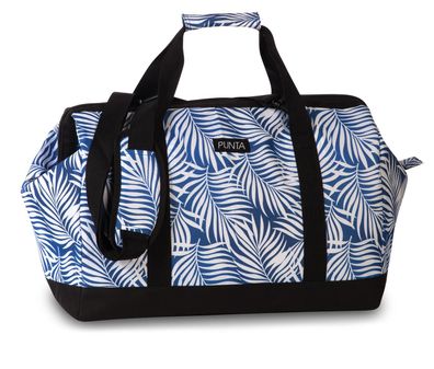 blau weiß gemusterte mittlerer Reisetasche mit großer Öffnung Blättermuster