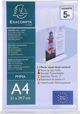 Exacompta 84158D Tischaufsteller DIN A4 T-Form Hoch, transparent und robust, 1 Stück