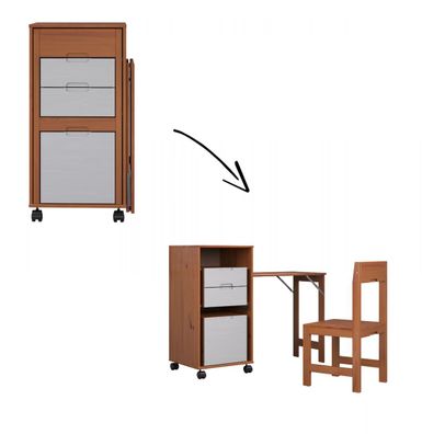 Klappschreibtisch mit Stuhl in Massivholz Kiefer weiß Büromöbel Set Ostra 122 cm