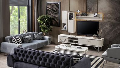 Luxus Wohnwand RTV Gruppe TV Ständer Sideboard Weiß Wohnzimmer 4tlg