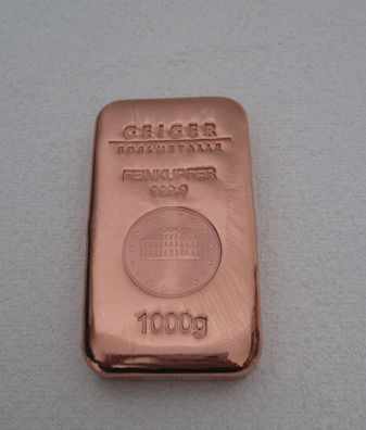 Kupfer Barren 1 kg CU Bar Fine Copper Ingot 999,9 Reinheit Zertifiziert Fein Geiger