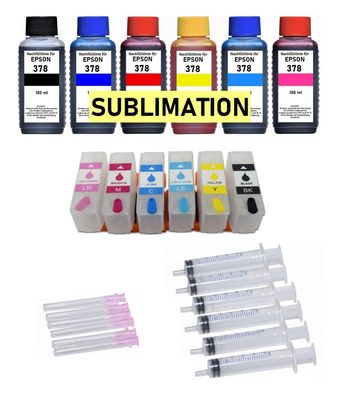 Wiederbefüllbare Tintenpatronen wie Epson 378XL + 600 ml Dye-Sublimationstinte