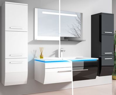 Badmöbel-Set 3tlg mit Waschbecken & LED-Spiegel opt. Seitenschränke