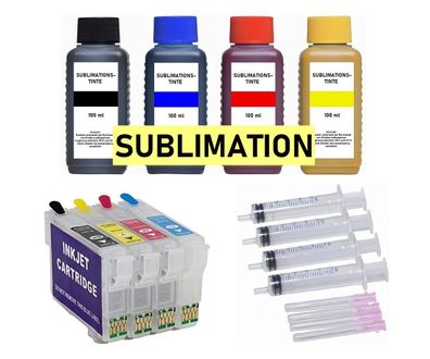 Wiederbefüllbare Tintenpatronen wie Epson T18XL + 400 ml Dye-Sublimationstinte