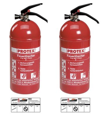 2x Protex Feuerlöscher PDE2GA Auto, 2kg Manometer mit Kfz-Halterung u. Plakette