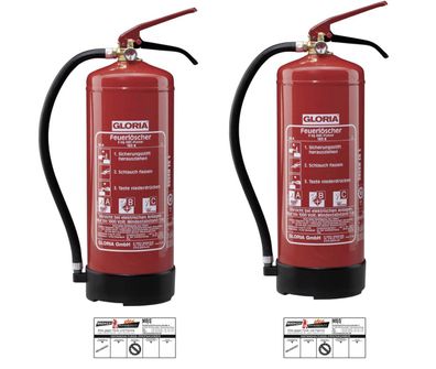 2x Gloria PD6GA Feuerlöscher ABC Pulver Manometer Wandhalter + Plakette 10LE